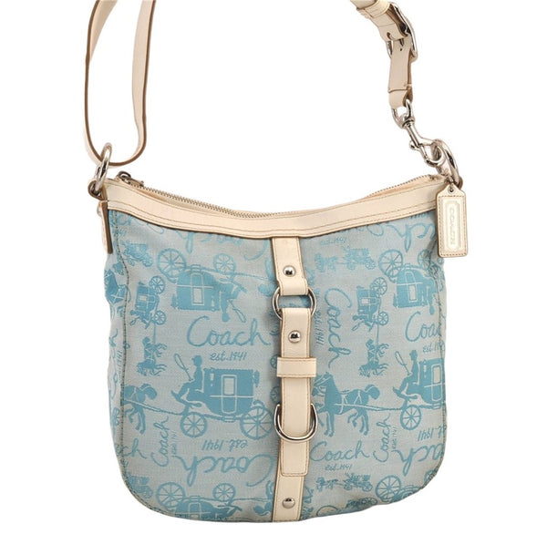 Authentic COACH Shoulder Cross Body Bag Purse Canvas Leather F14036 Blue 8683M