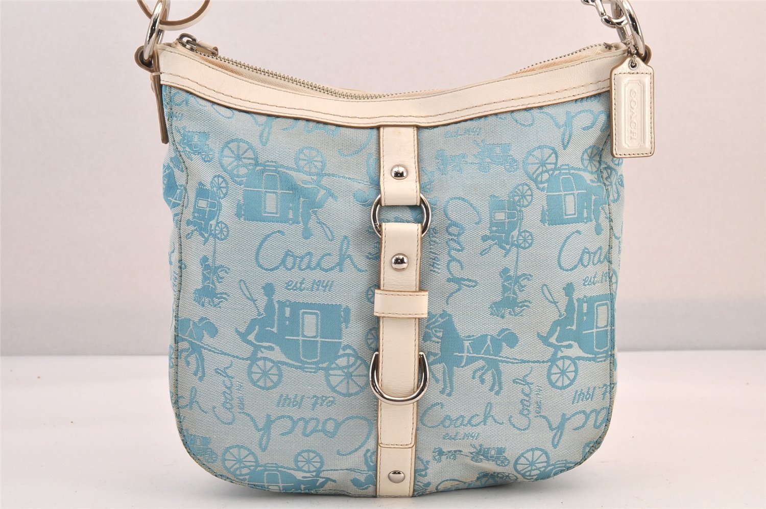 Authentic COACH Shoulder Cross Body Bag Purse Canvas Leather F14036 Blue 8683M