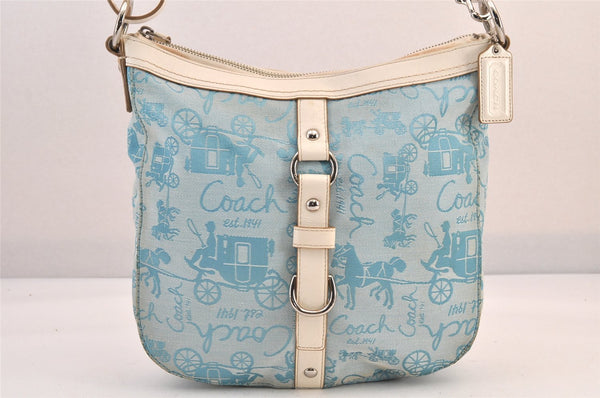 Authentic COACH Shoulder Cross Body Bag Purse Canvas Leather F14036 Blue 8683M