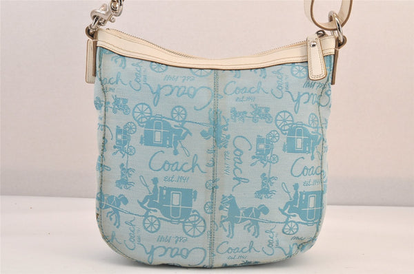 Authentic COACH Shoulder Cross Body Bag Purse Canvas Leather F14036 Blue 8683M