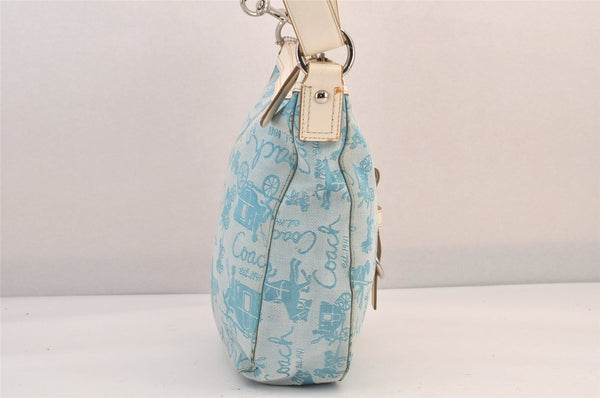 Authentic COACH Shoulder Cross Body Bag Purse Canvas Leather F14036 Blue 8683M