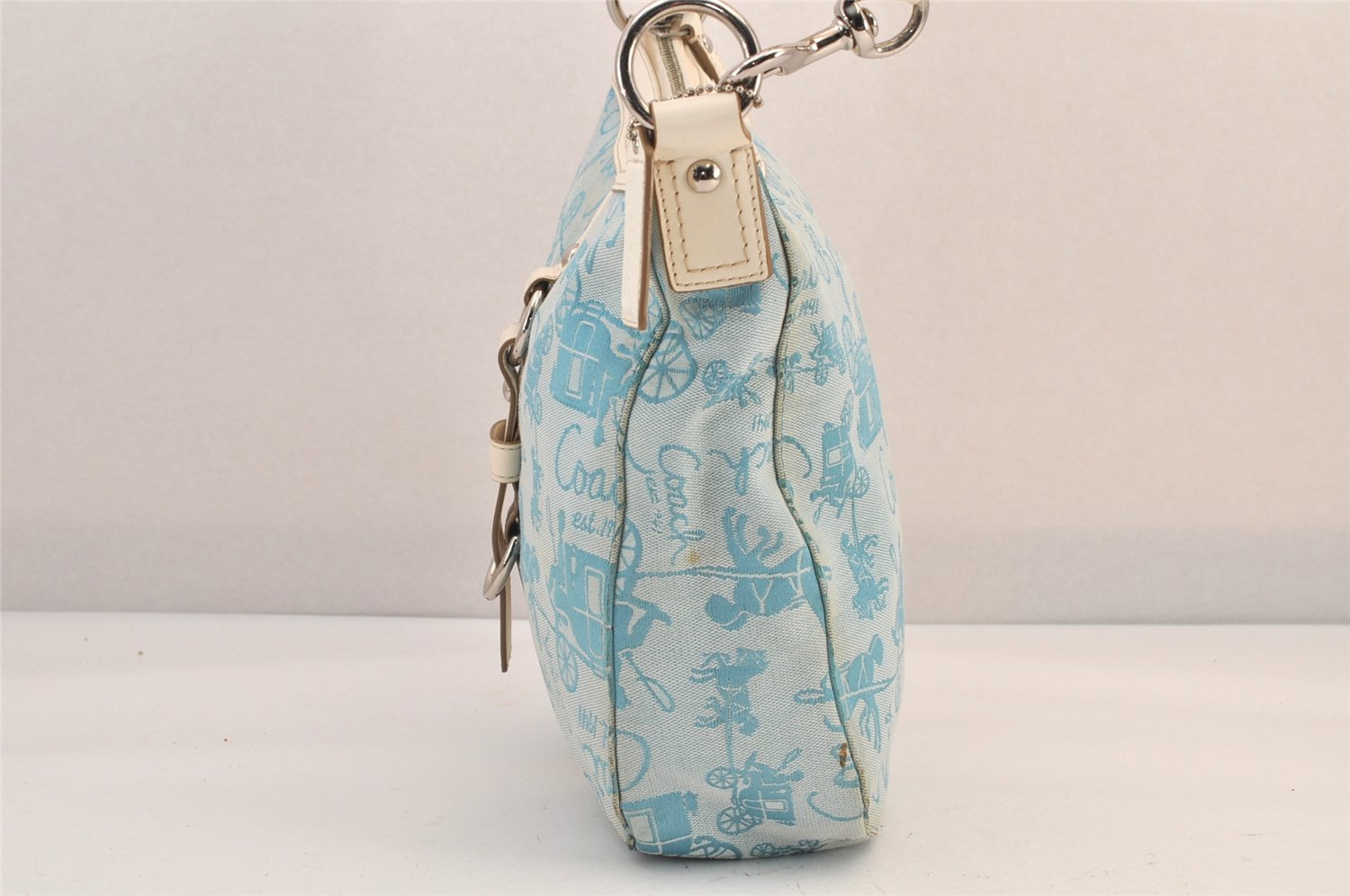 Authentic COACH Shoulder Cross Body Bag Purse Canvas Leather F14036 Blue 8683M