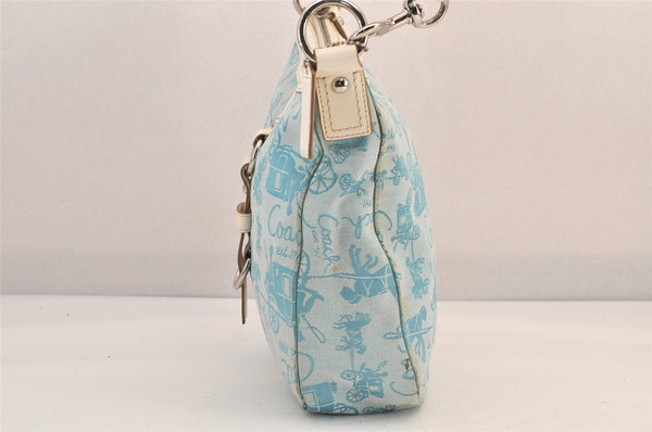 Authentic COACH Shoulder Cross Body Bag Purse Canvas Leather F14036 Blue 8683M