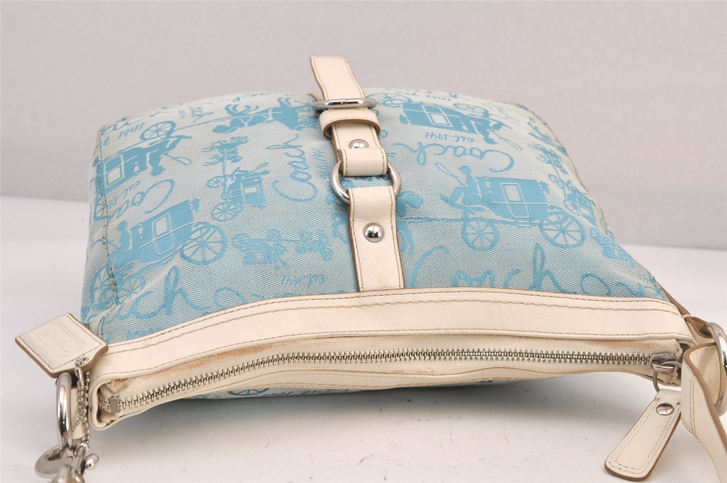 Authentic COACH Shoulder Cross Body Bag Purse Canvas Leather F14036 Blue 8683M