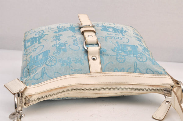 Authentic COACH Shoulder Cross Body Bag Purse Canvas Leather F14036 Blue 8683M