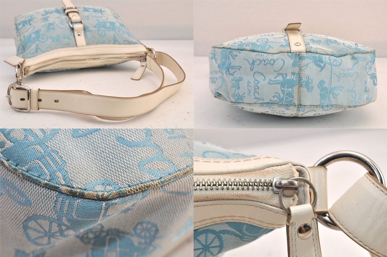 Authentic COACH Shoulder Cross Body Bag Purse Canvas Leather F14036 Blue 8683M