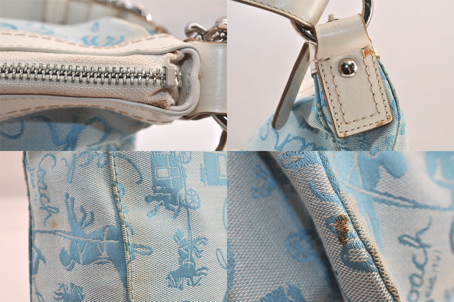 Authentic COACH Shoulder Cross Body Bag Purse Canvas Leather F14036 Blue 8683M
