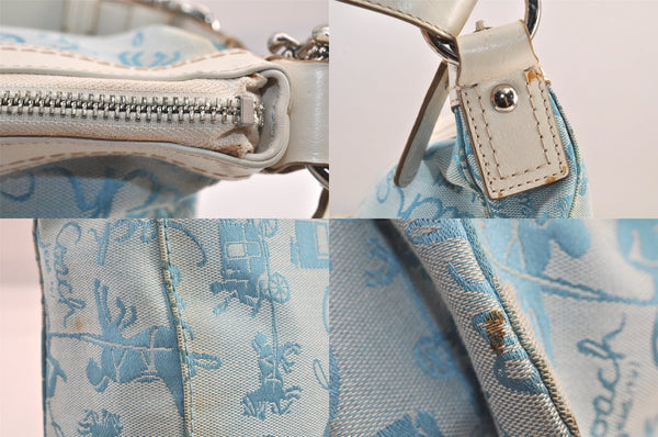 Authentic COACH Shoulder Cross Body Bag Purse Canvas Leather F14036 Blue 8683M
