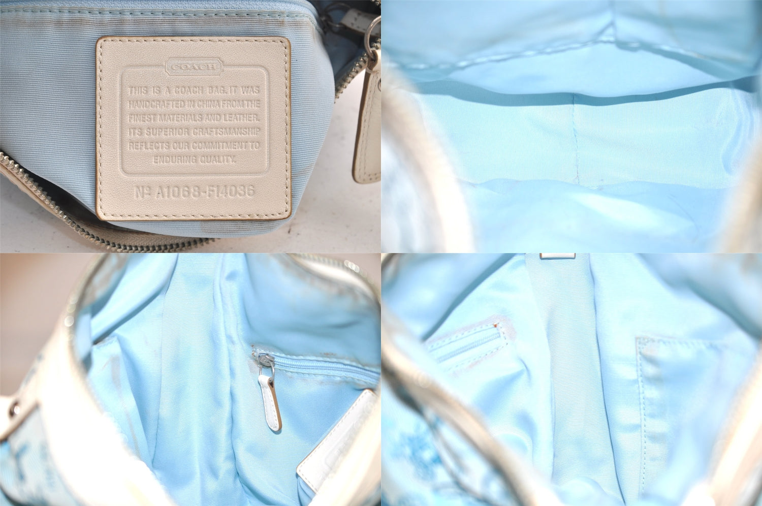 Authentic COACH Shoulder Cross Body Bag Purse Canvas Leather F14036 Blue 8683M