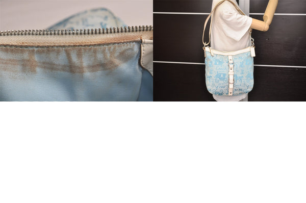 Authentic COACH Shoulder Cross Body Bag Purse Canvas Leather F14036 Blue 8683M