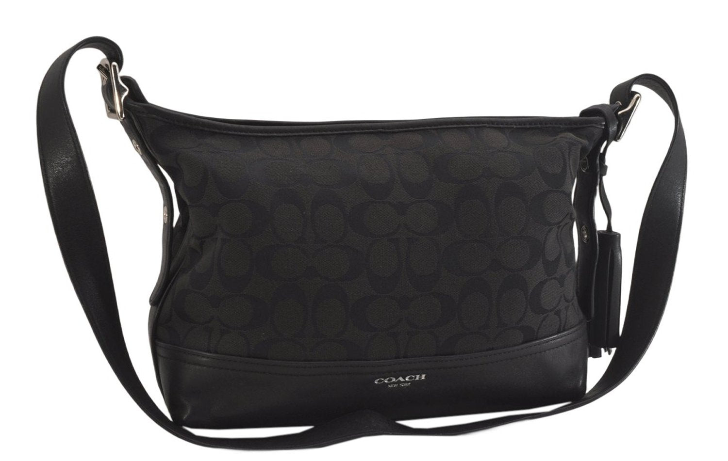 Authentic COACH Signature Shoulder Bag Purse Canvas Leather 25664 Black 8685M