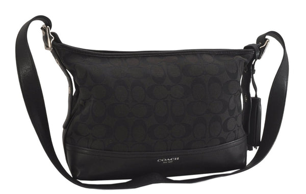 Authentic COACH Signature Shoulder Bag Purse Canvas Leather 25664 Black 8685M