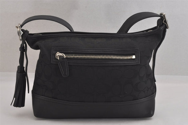 Authentic COACH Signature Shoulder Bag Purse Canvas Leather 25664 Black 8685M