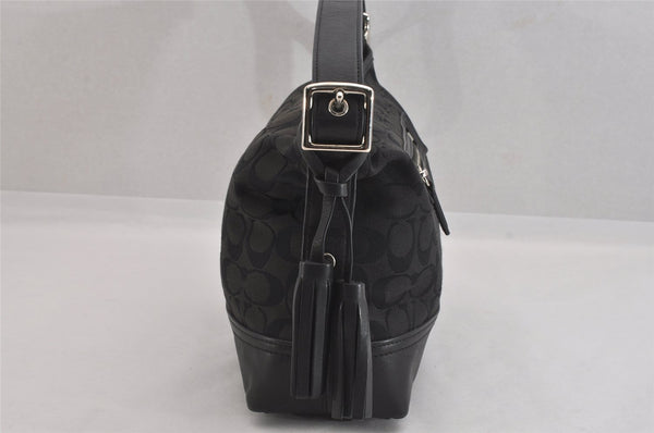 Authentic COACH Signature Shoulder Bag Purse Canvas Leather 25664 Black 8685M