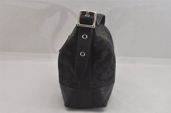 Authentic COACH Signature Shoulder Bag Purse Canvas Leather 25664 Black 8685M