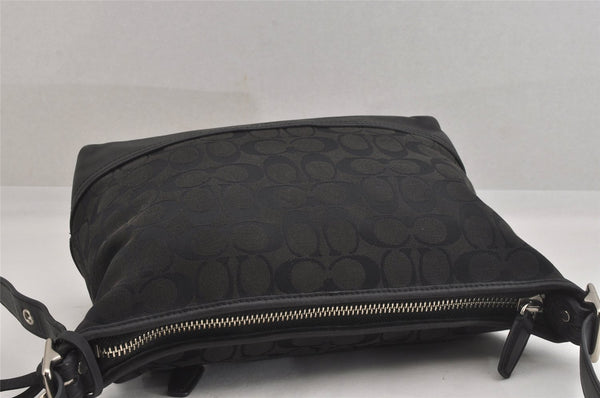 Authentic COACH Signature Shoulder Bag Purse Canvas Leather 25664 Black 8685M