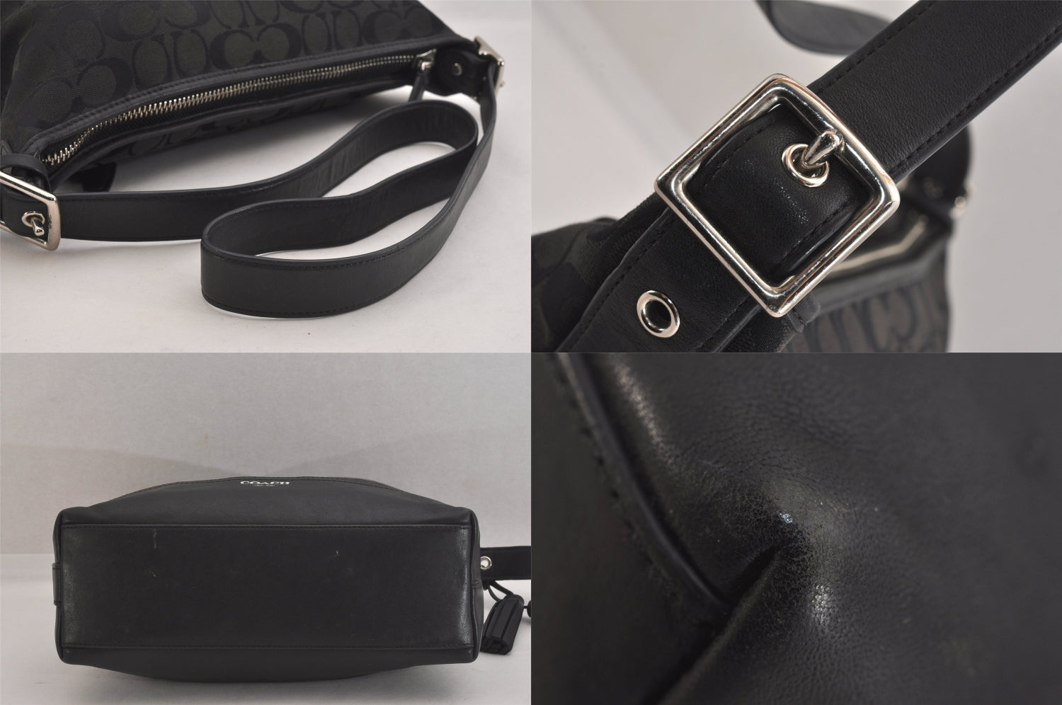 Authentic COACH Signature Shoulder Bag Purse Canvas Leather 25664 Black 8685M