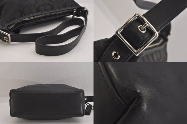 Authentic COACH Signature Shoulder Bag Purse Canvas Leather 25664 Black 8685M