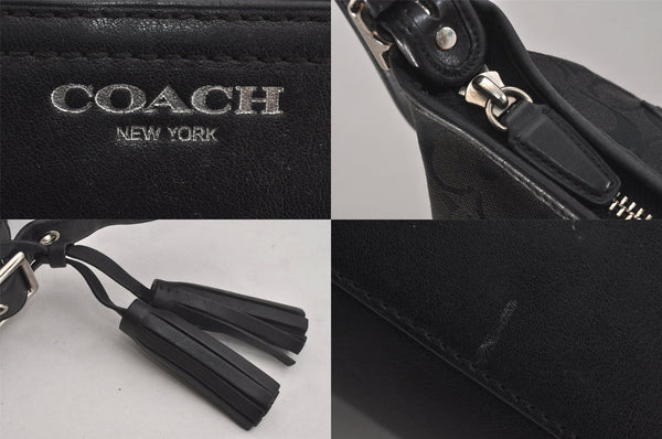 Authentic COACH Signature Shoulder Bag Purse Canvas Leather 25664 Black 8685M