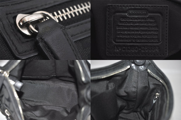 Authentic COACH Signature Shoulder Bag Purse Canvas Leather 25664 Black 8685M