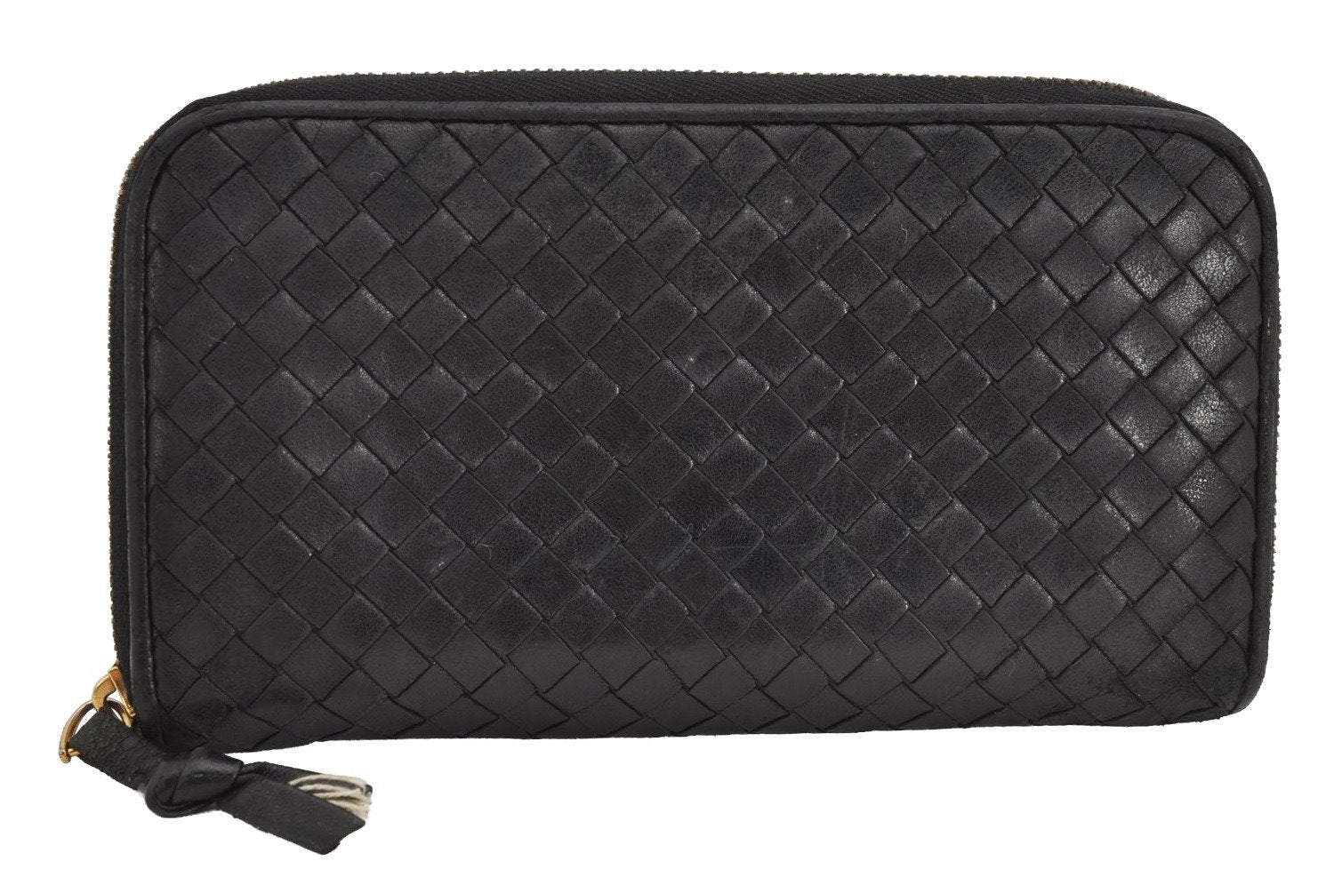 Authentic BOTTEGA VENETA Intrecciato Leather Long Wallet Purse Black 8688J