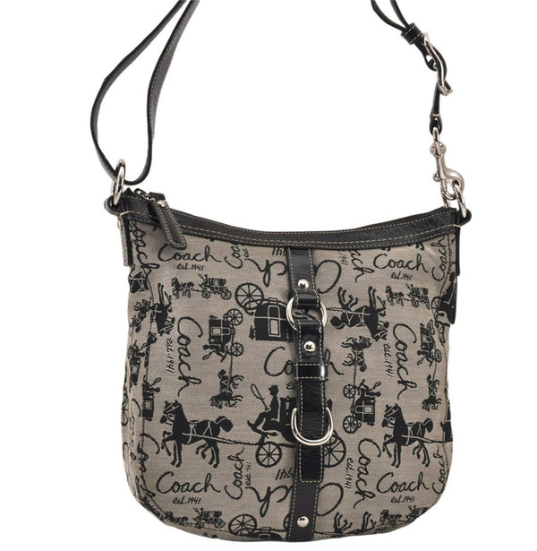 Authentic COACH Shoulder Cross Body Bag Purse Canvas Leather F14036 Black 8688M
