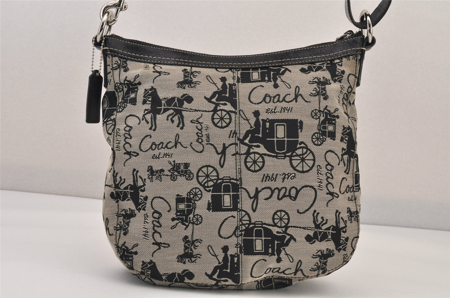 Authentic COACH Shoulder Cross Body Bag Purse Canvas Leather F14036 Black 8688M