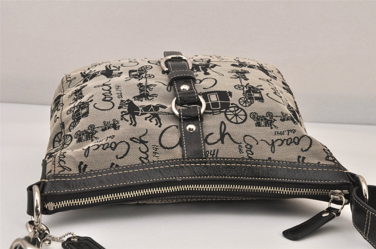 Authentic COACH Shoulder Cross Body Bag Purse Canvas Leather F14036 Black 8688M