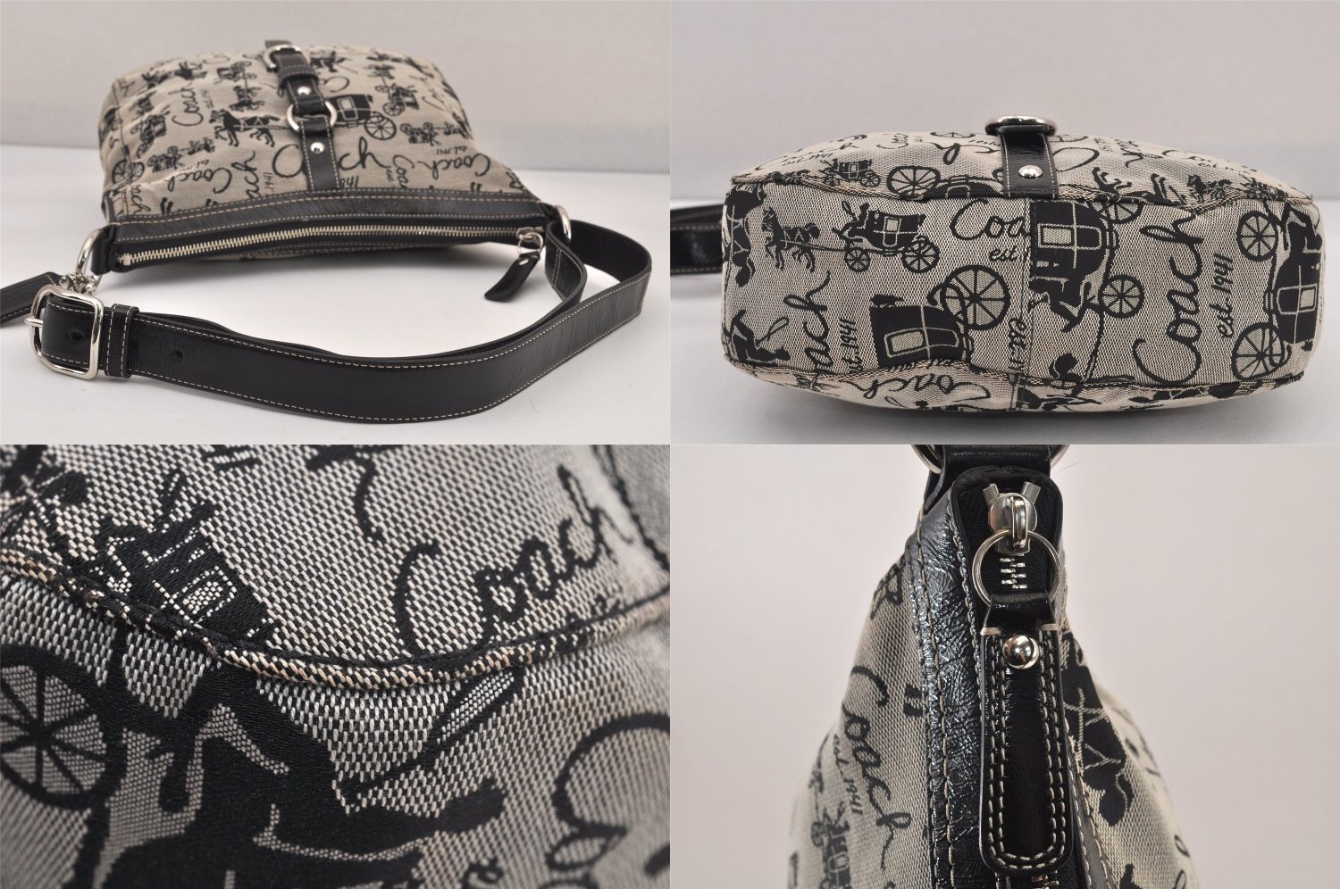 Authentic COACH Shoulder Cross Body Bag Purse Canvas Leather F14036 Black 8688M