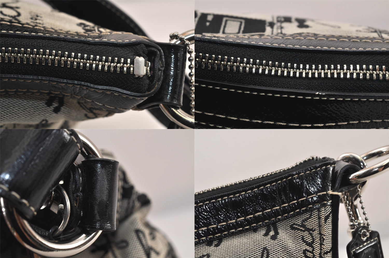 Authentic COACH Shoulder Cross Body Bag Purse Canvas Leather F14036 Black 8688M