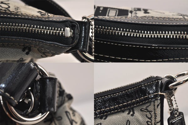 Authentic COACH Shoulder Cross Body Bag Purse Canvas Leather F14036 Black 8688M