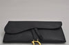 Authentic Christian Dior Saddle 2Way Shoulder Long Wallet Leather Black 8689J