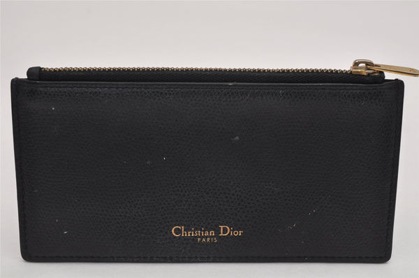 Authentic Christian Dior Saddle 2Way Shoulder Long Wallet Leather Black 8689J