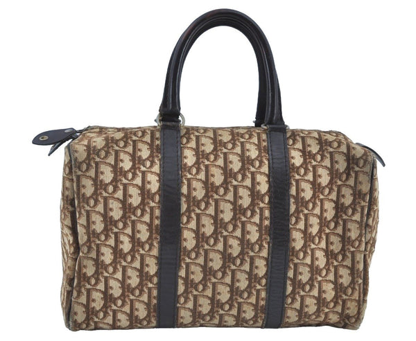 Authentic Christian Dior Trotter Hand Boston Bag Canvas Leather Brown 8693H