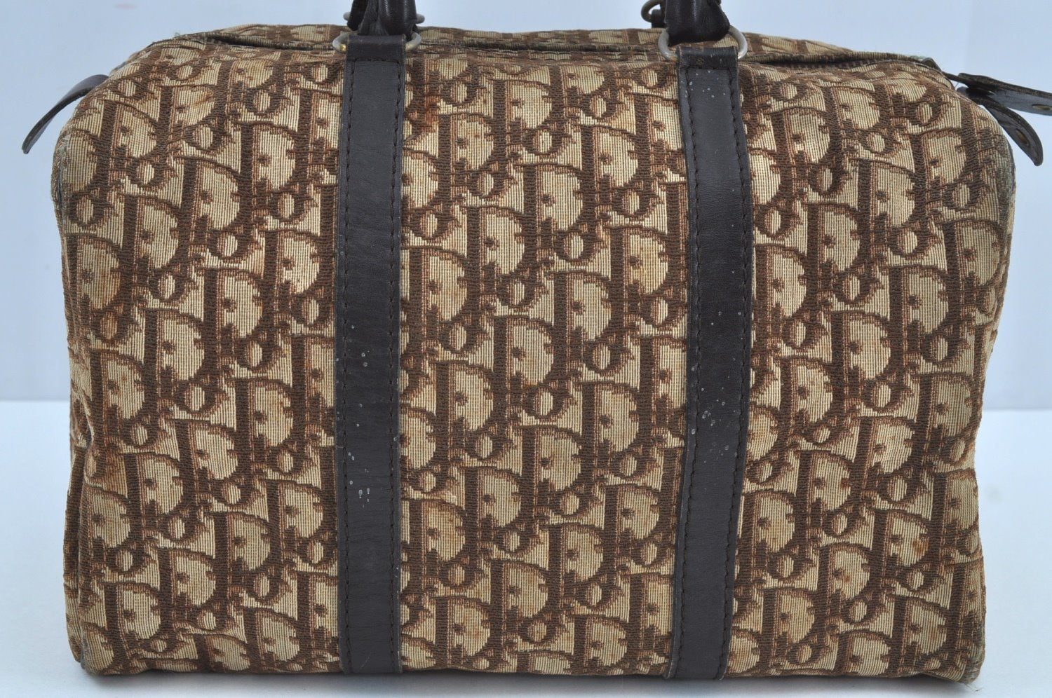 Authentic Christian Dior Trotter Hand Boston Bag Canvas Leather Brown 8693H
