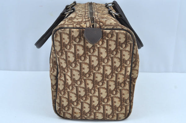 Authentic Christian Dior Trotter Hand Boston Bag Canvas Leather Brown 8693H