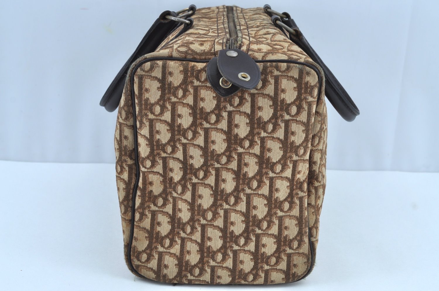Authentic Christian Dior Trotter Hand Boston Bag Canvas Leather Brown 8693H