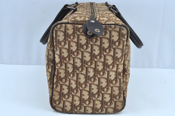 Authentic Christian Dior Trotter Hand Boston Bag Canvas Leather Brown 8693H