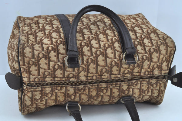 Authentic Christian Dior Trotter Hand Boston Bag Canvas Leather Brown 8693H