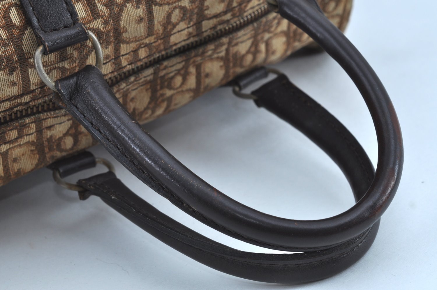 Authentic Christian Dior Trotter Hand Boston Bag Canvas Leather Brown 8693H