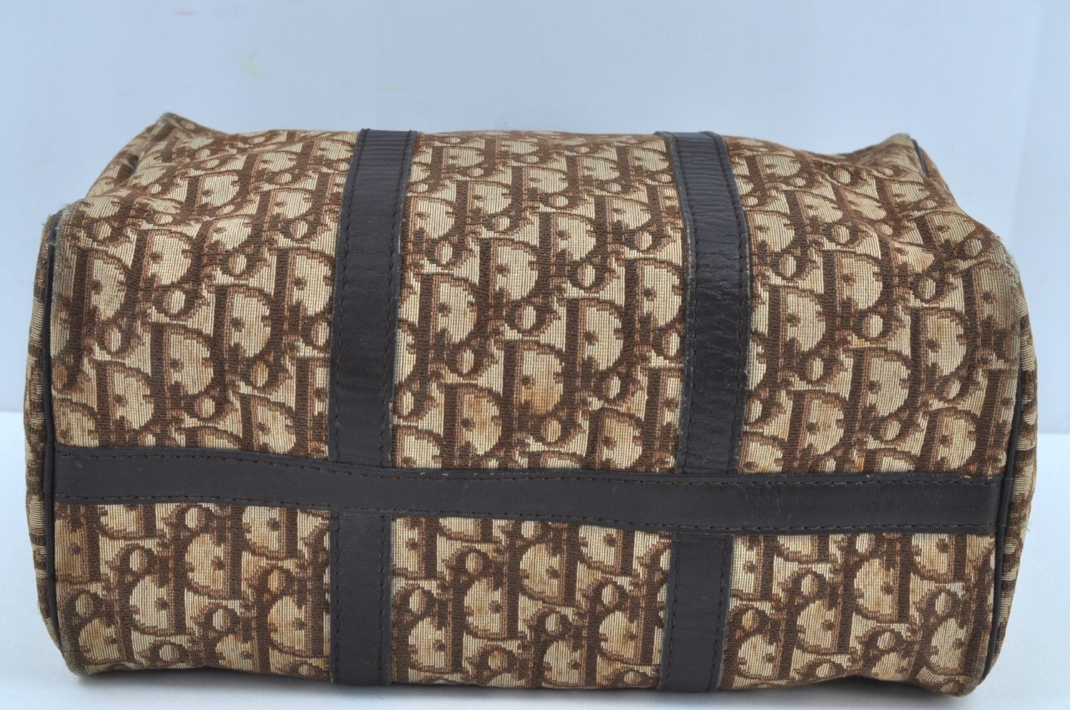 Authentic Christian Dior Trotter Hand Boston Bag Canvas Leather Brown 8693H