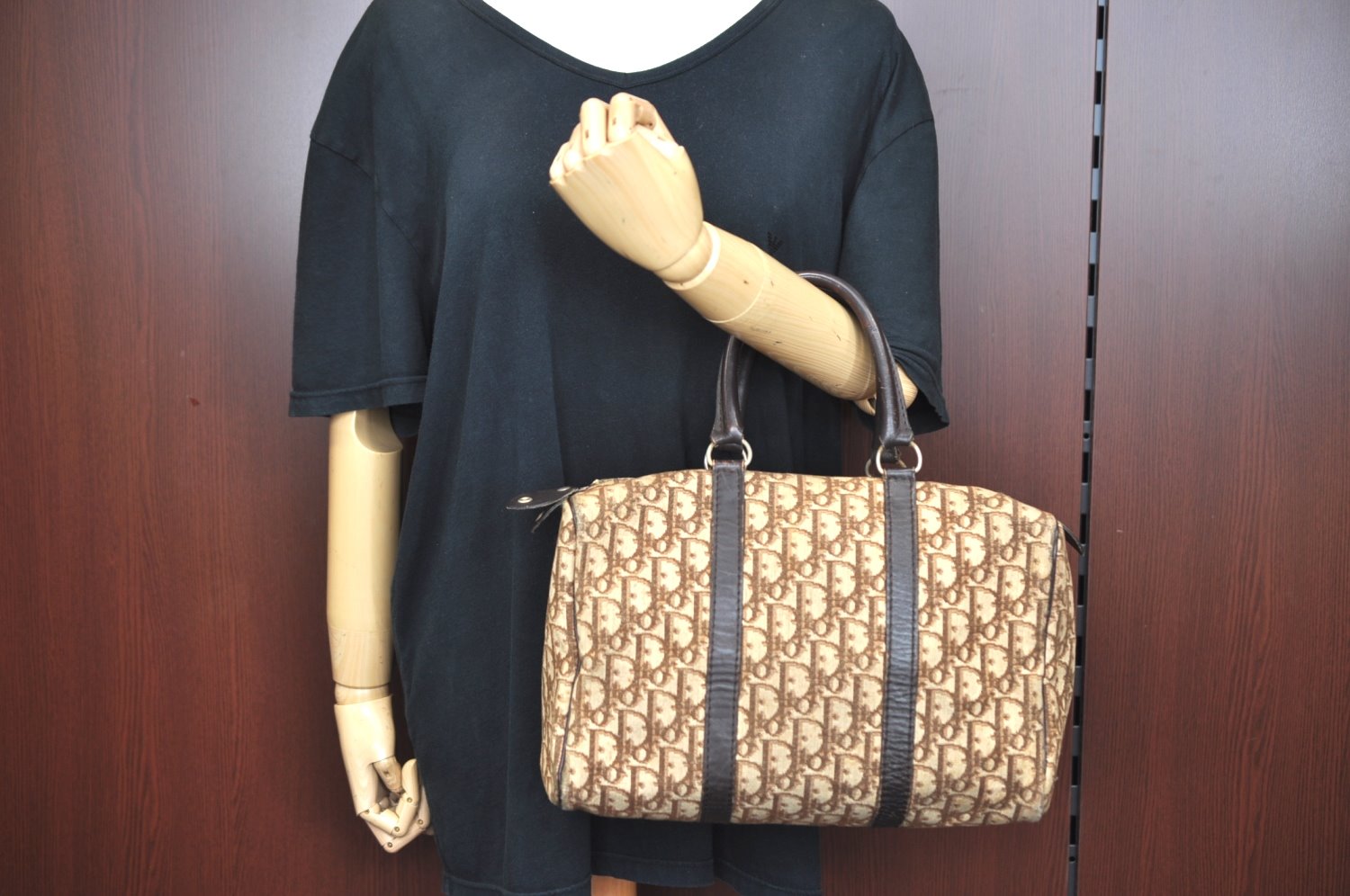 Authentic Christian Dior Trotter Hand Boston Bag Canvas Leather Brown 8693H