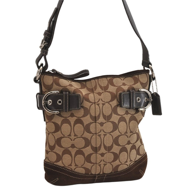Authentic COACH Signature Shoulder Bag Purse Canvas Leather 3577 Brown 8693M