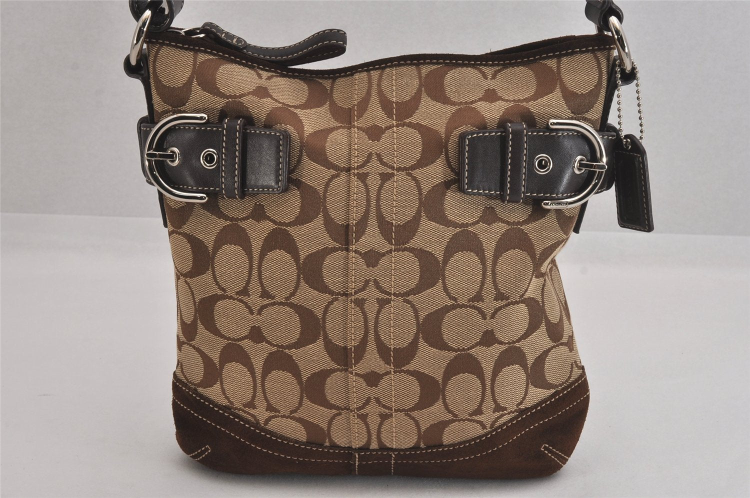 Authentic COACH Signature Shoulder Bag Purse Canvas Leather 3577 Brown 8693M
