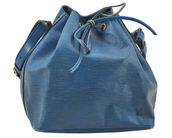 Authentic Louis Vuitton Epi Petit Noe Shoulder Drawstring Bag M44105 Blue 8696I