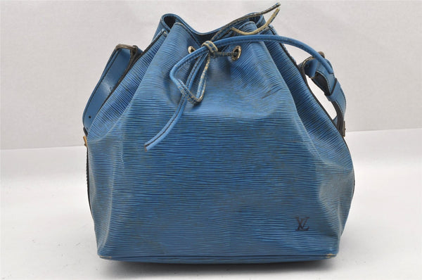 Authentic Louis Vuitton Epi Petit Noe Shoulder Drawstring Bag M44105 Blue 8696I