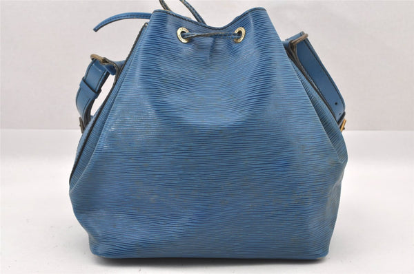 Authentic Louis Vuitton Epi Petit Noe Shoulder Drawstring Bag M44105 Blue 8696I
