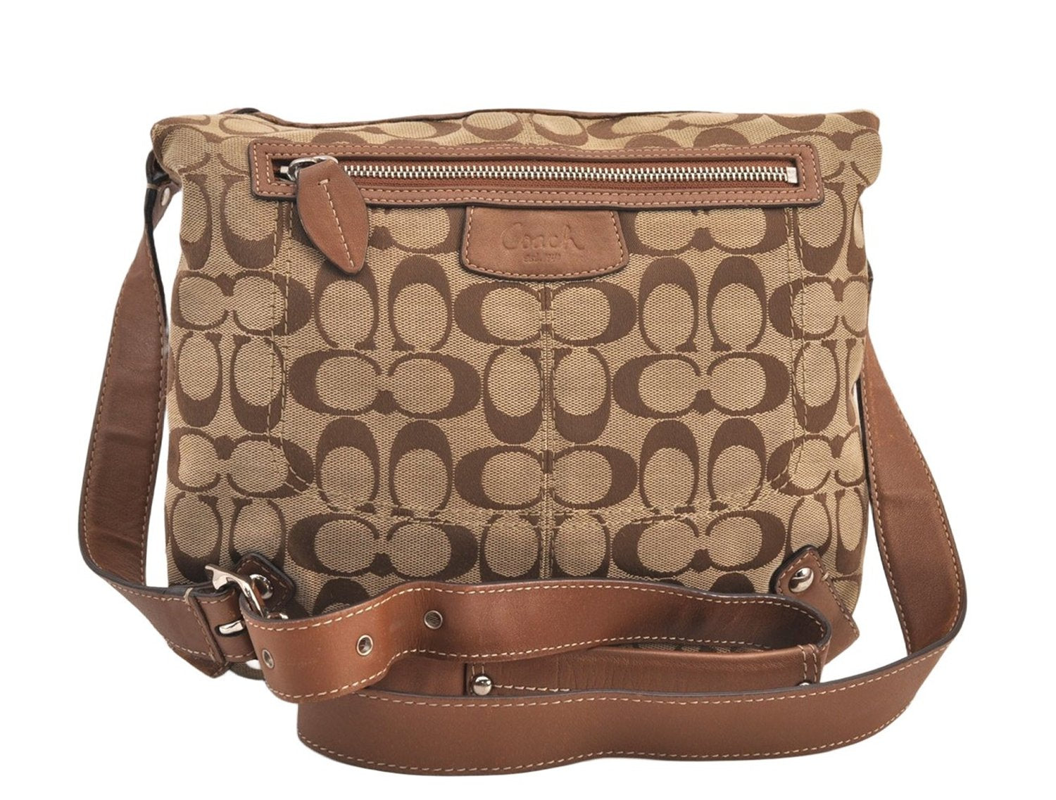 Authentic COACH Signature Shoulder Bag Purse Canvas Leather F14689 Brown 8697M