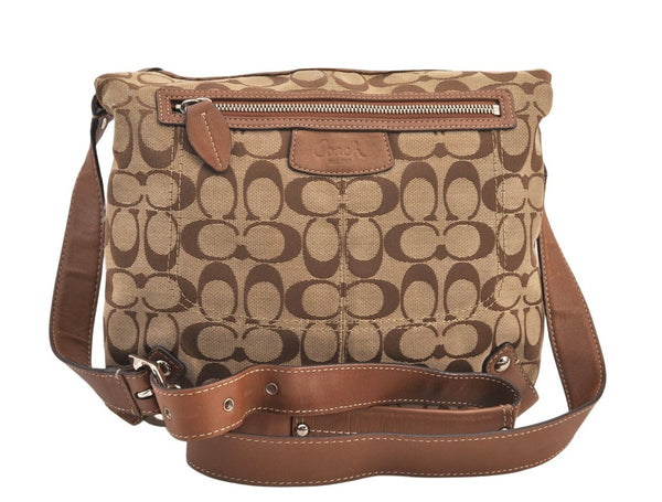 Authentic COACH Signature Shoulder Bag Purse Canvas Leather F14689 Brown 8697M