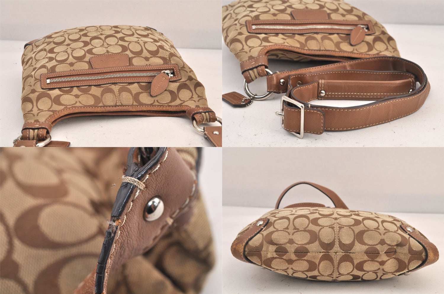 Authentic COACH Signature Shoulder Bag Purse Canvas Leather F14689 Brown 8697M